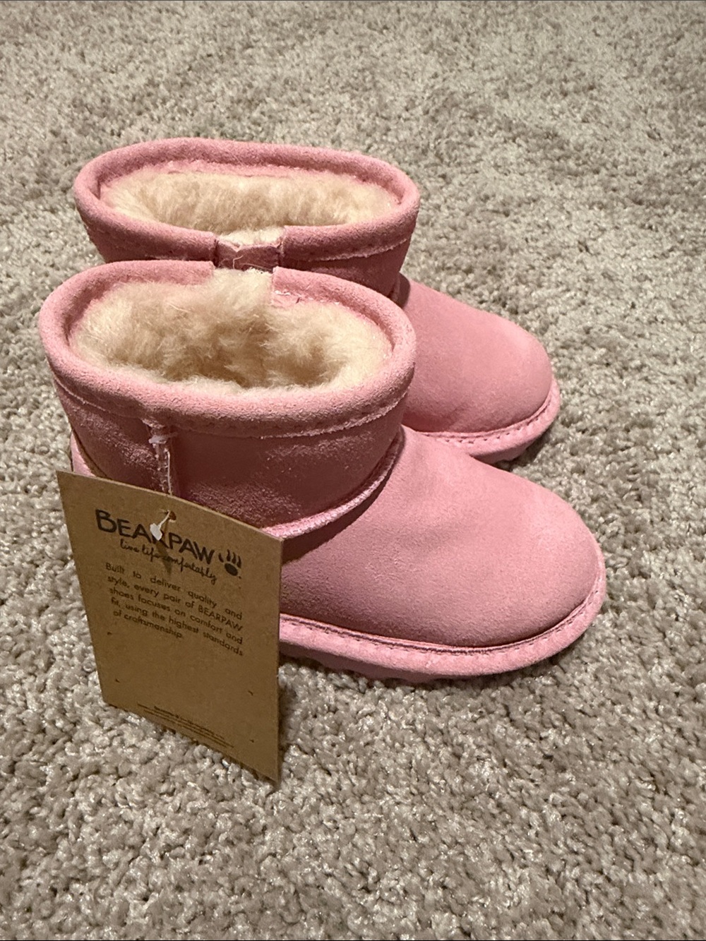 BearPaw Kids Pink Suede Shearling-Lined Boots